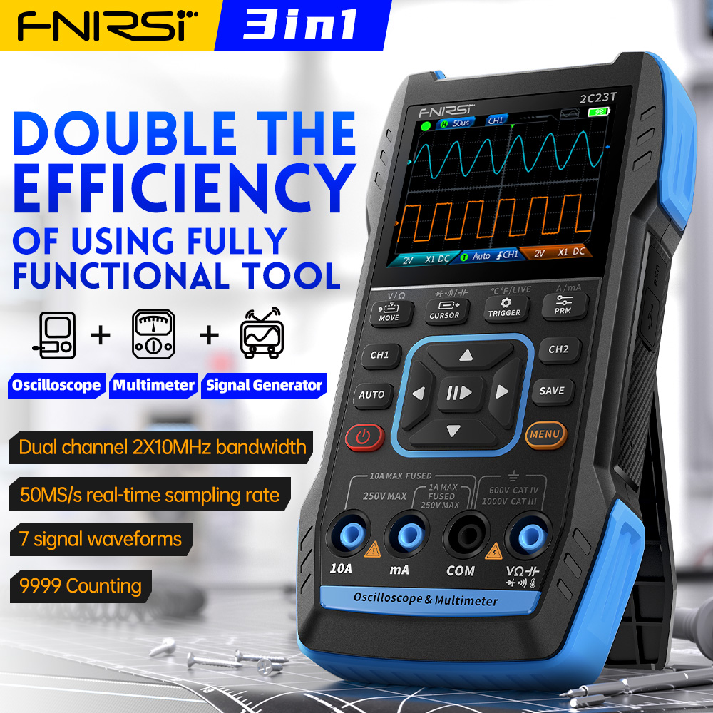 Fnirsi Digital Oscilloscope Handheld - 2C23T 3-in-1 디지털 오실로스코프 10MHz 듀얼
